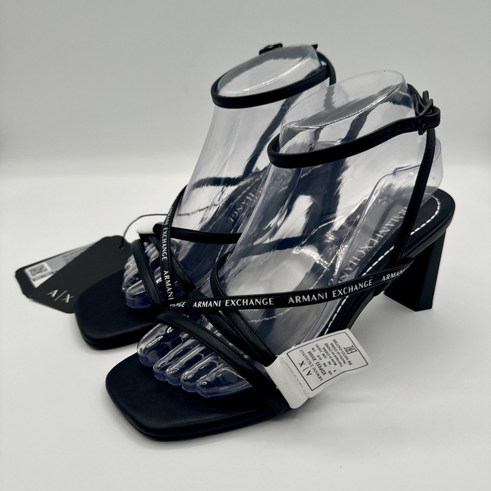 Armani Exchange Dalia Heels Women's Size 8 Black‎ White Logo